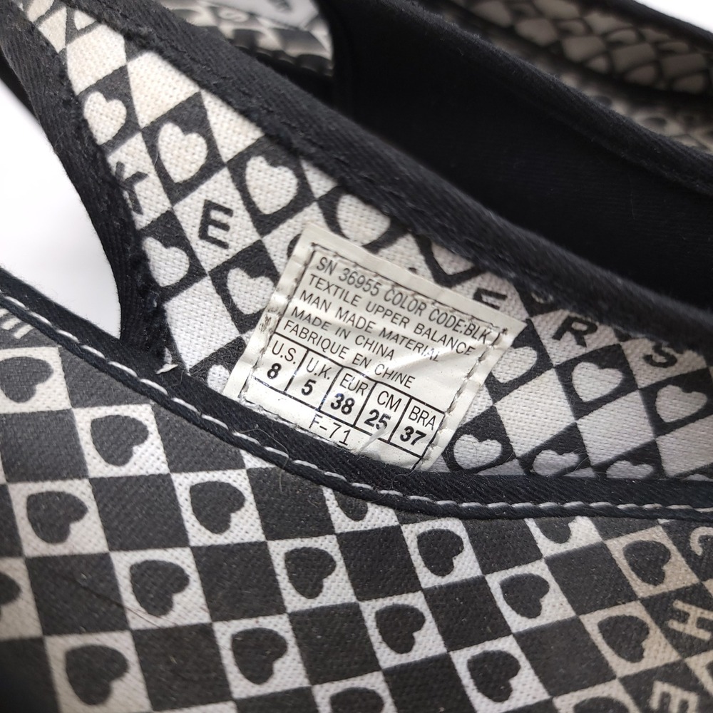 Skechers Womens Black Canvas Heart Peep Toe Slingback Wedge Sandals Y2K Size 8 - Picture 6 of 8